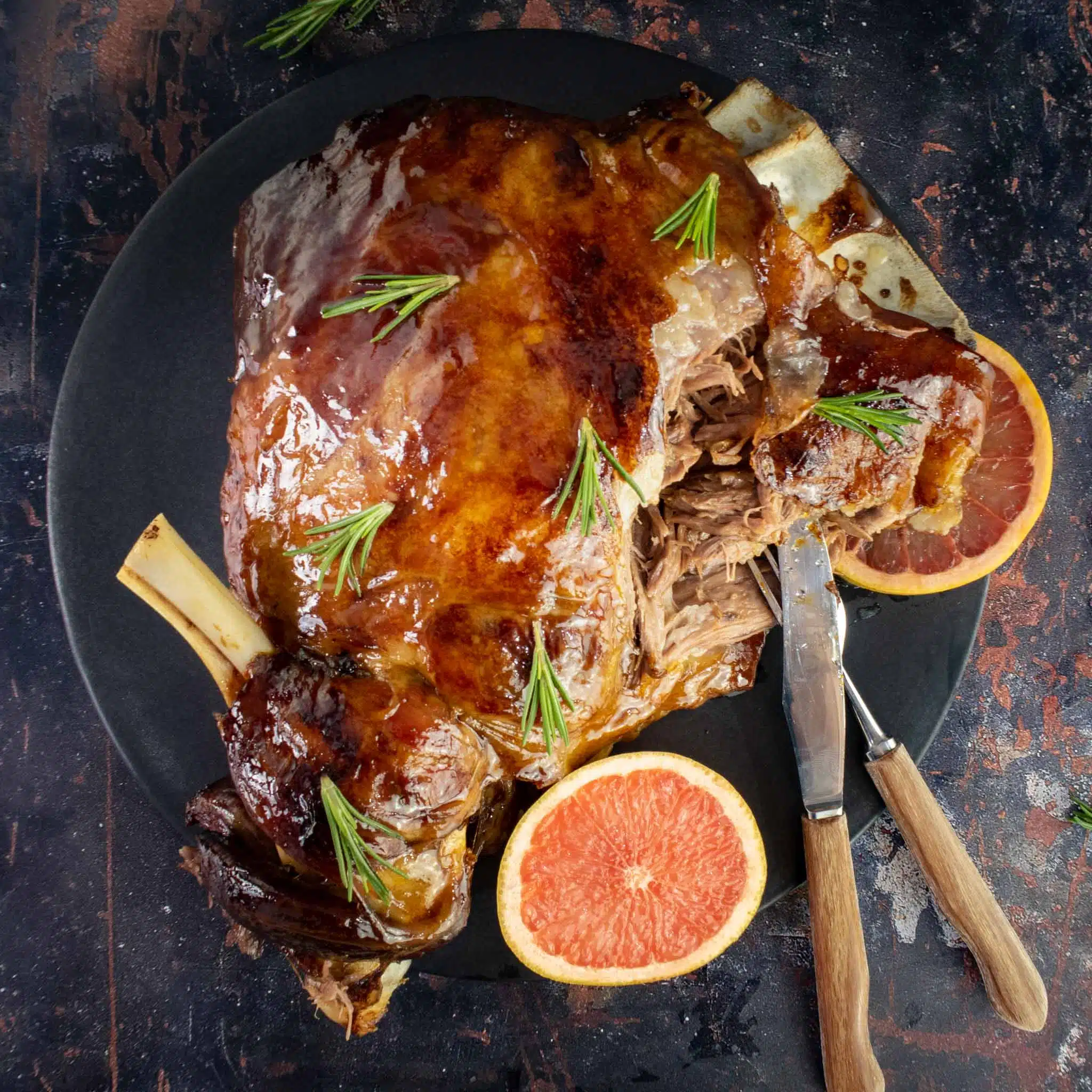 Lamb shoulder with grapefruit and pomegranate glaze