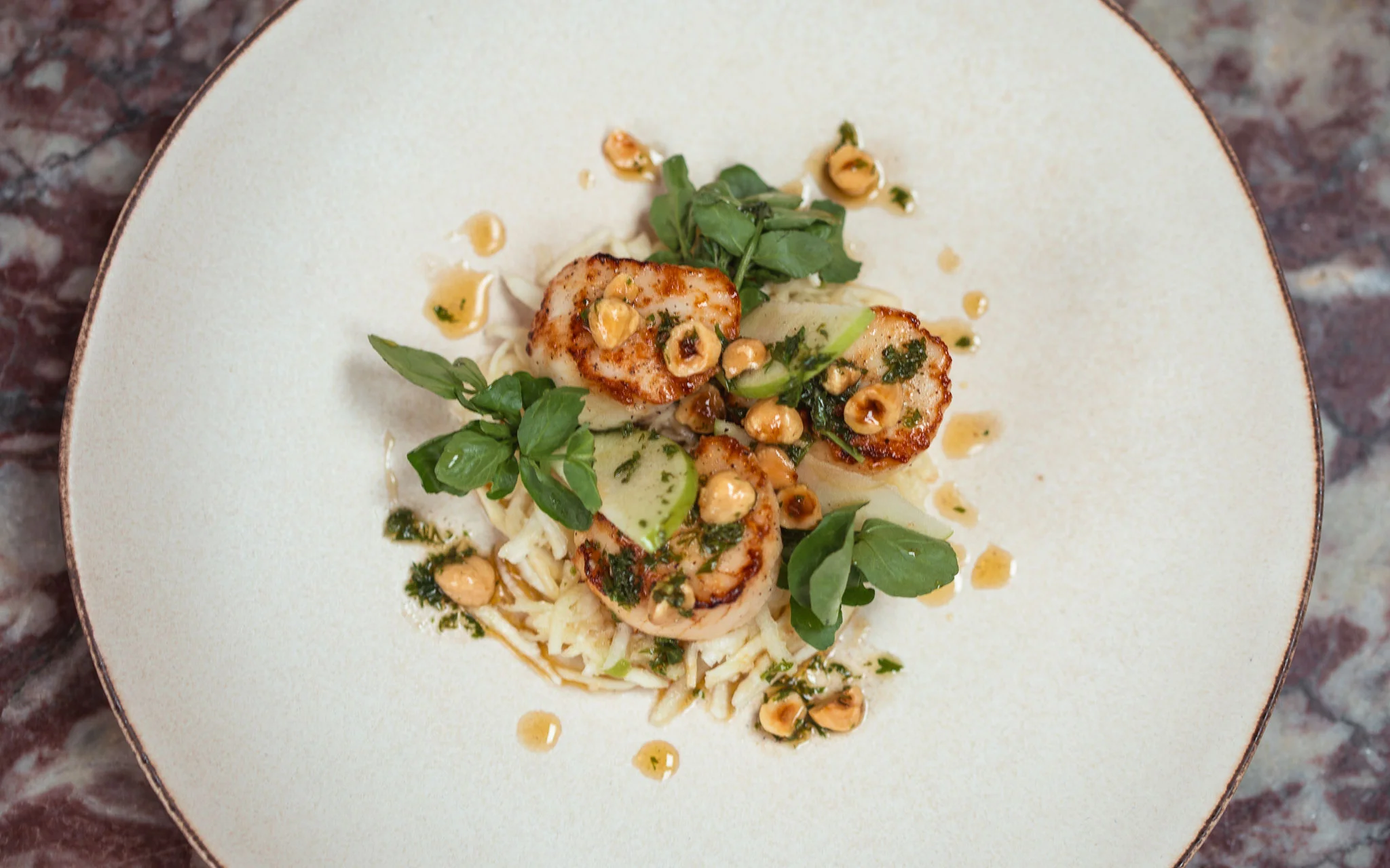 seared scallops with brown butter hazelnut vinaigrette