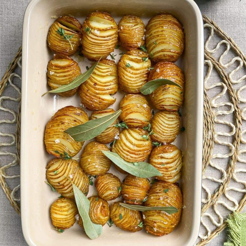 Hasselback potatoes with thyme and bay