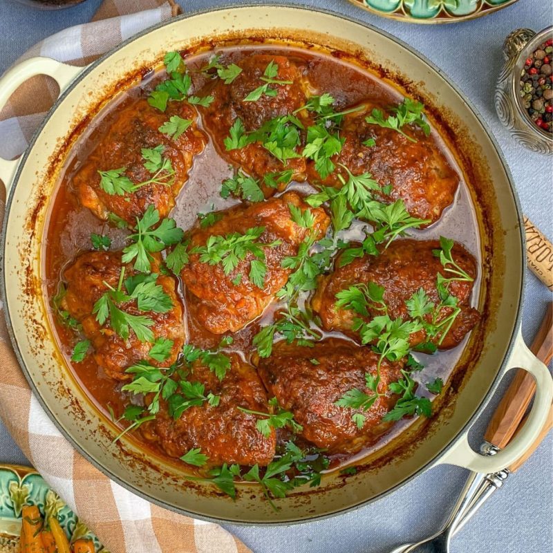 Moroccan chicken thighs with couscous and glazed carrots